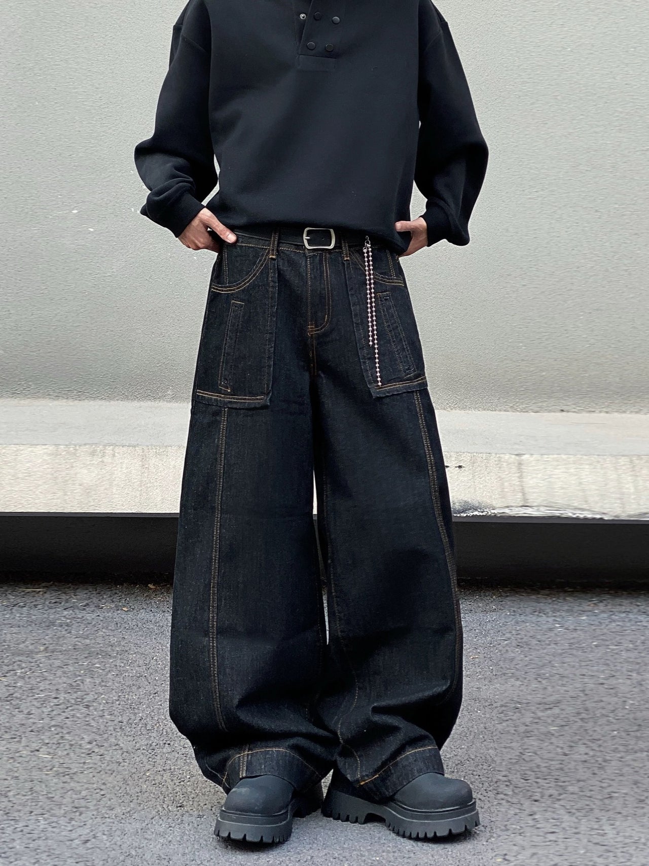 美式復古單寧彎刀廓形牛仔褲