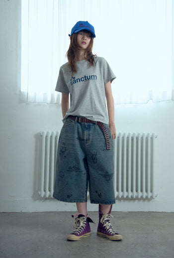 NICEGHOSTCLUB -BIG WIDE BERMUDA DOODLE DENIM PANTS 塗鴉短褲 [藍色] P-N156