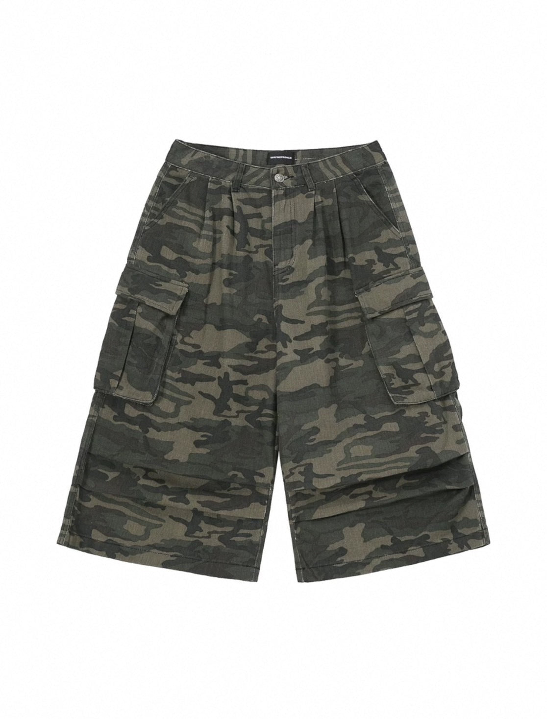 美式復古迷彩寬鬆工裝闊腿七分褲