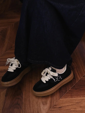 We Flower 德訓鞋 小花鞋 厚底 反絨皮 經典黑