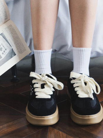 We Flower 德訓鞋 小花鞋 厚底 反絨皮 經典黑