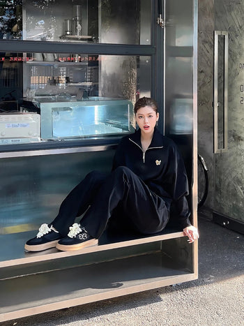 We Flower 德訓鞋 小花鞋 厚底 反絨皮 經典黑