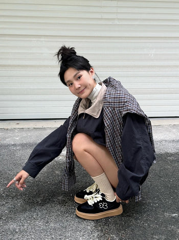 We Flower 德訓鞋 小花鞋 厚底 反絨皮 經典黑