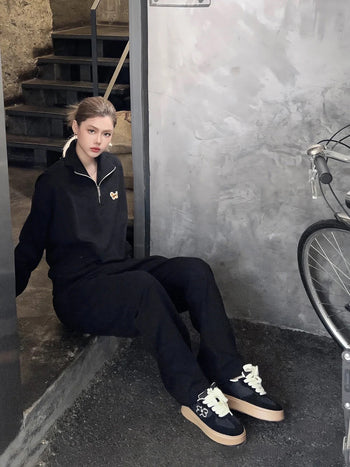 We Flower 德訓鞋 小花鞋 厚底 反絨皮 經典黑