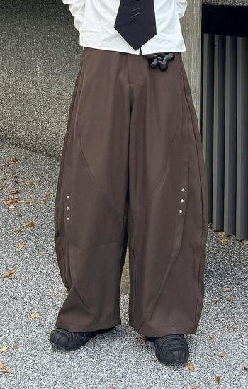 復古解構鉚釘拼接彎刀工裝闊腿褲