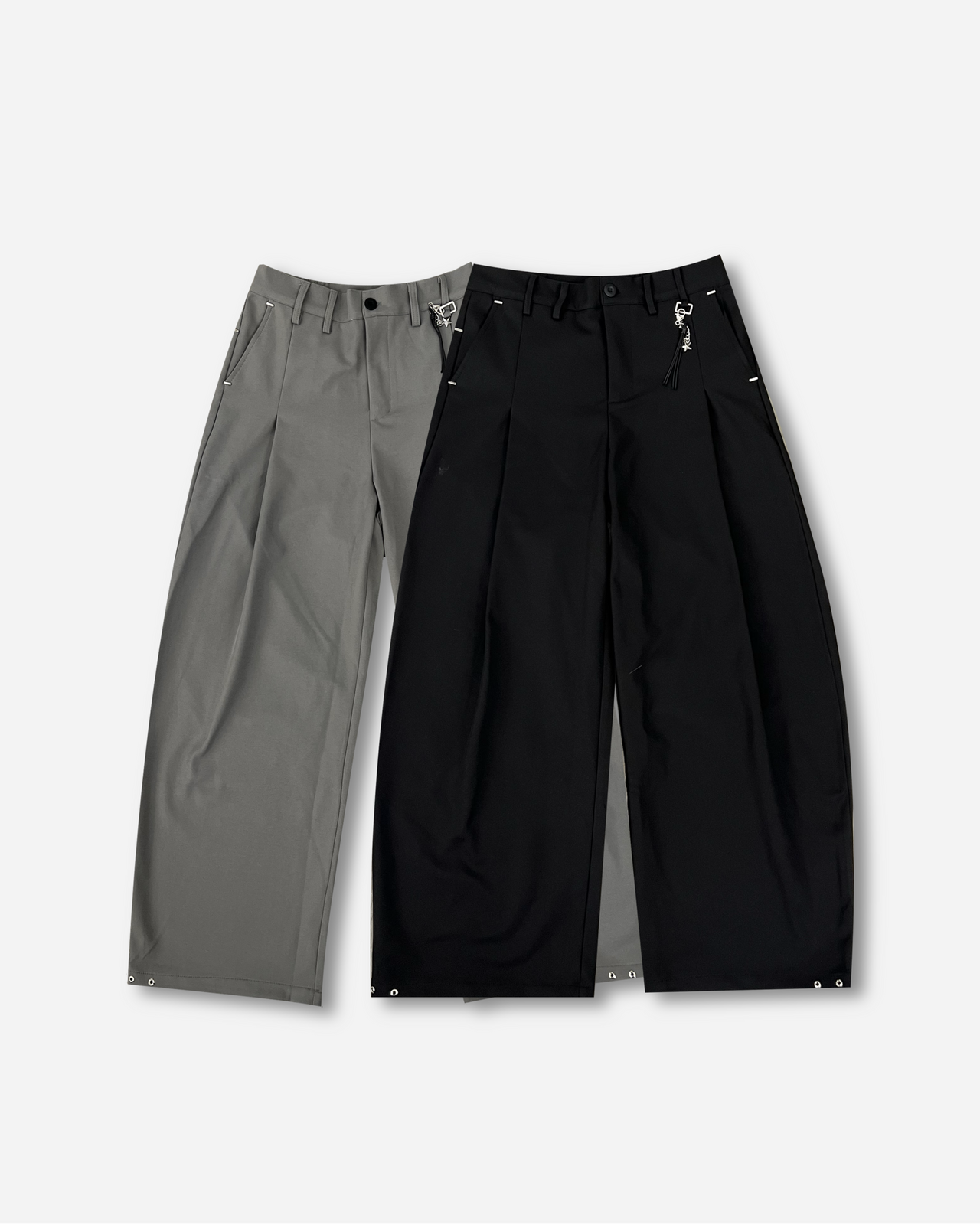 彎刀 通勤  闊腿 帶配飾 休閒 西裝褲