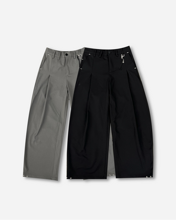 彎刀 通勤  闊腿 帶配飾 休閒 西裝褲