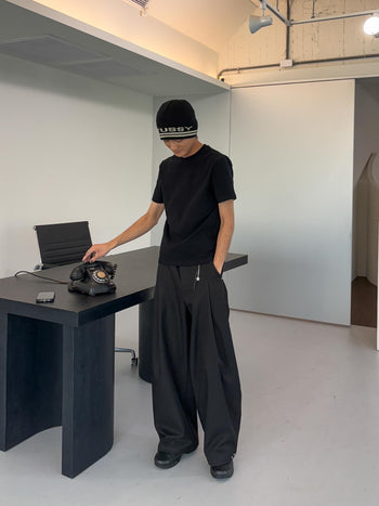 彎刀 通勤  闊腿 帶配飾 休閒 西裝褲