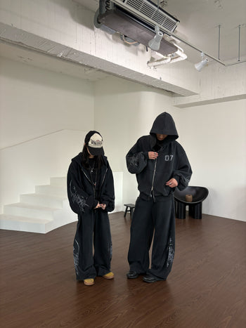 【GUBAN】暗黑手繪 做舊 復古 街頭 休閒套裝