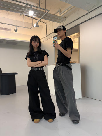 美式復古百搭修身寬鬆西裝褲