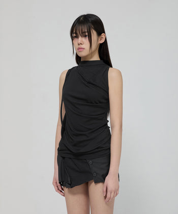 FLARE UP - Draped Sleeveless Top 垂褶無袖上衣 T-F1097 (黑色)
