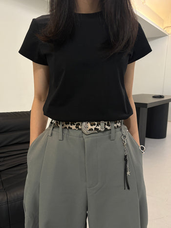 豹紋 牛仔 質感 金屬雕花 仿馬毛 腰帶 皮帶