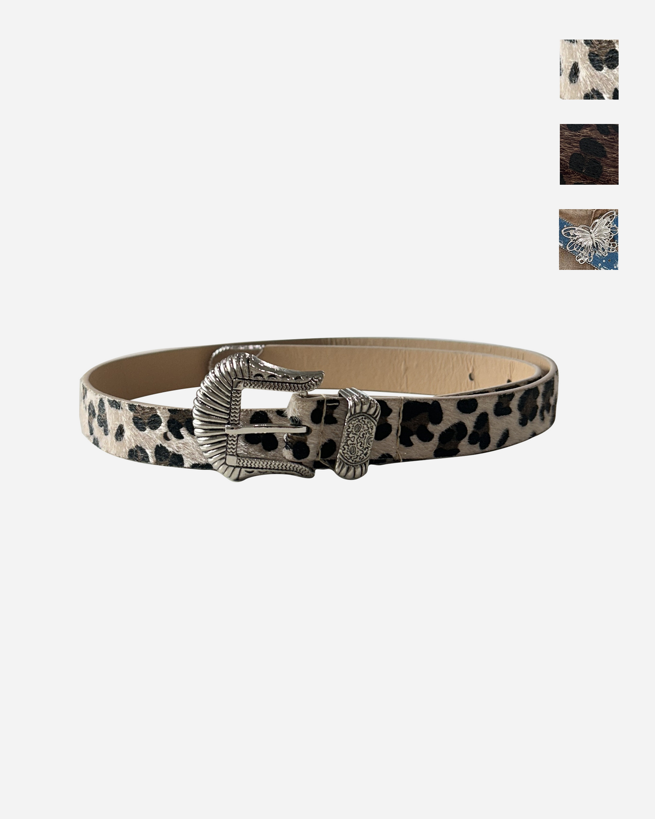 豹紋 牛仔 質感 金屬雕花 仿馬毛 腰帶 皮帶