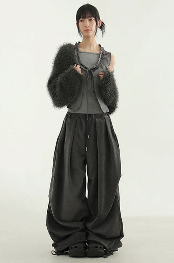 舒適 皺褶 燈籠 垂墜 寬鬆 長褲