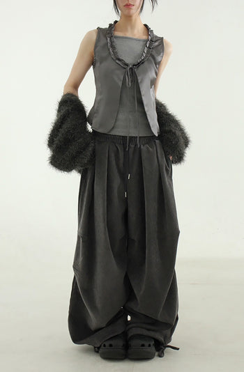 舒適 皺褶 燈籠 垂墜 寬鬆 長褲