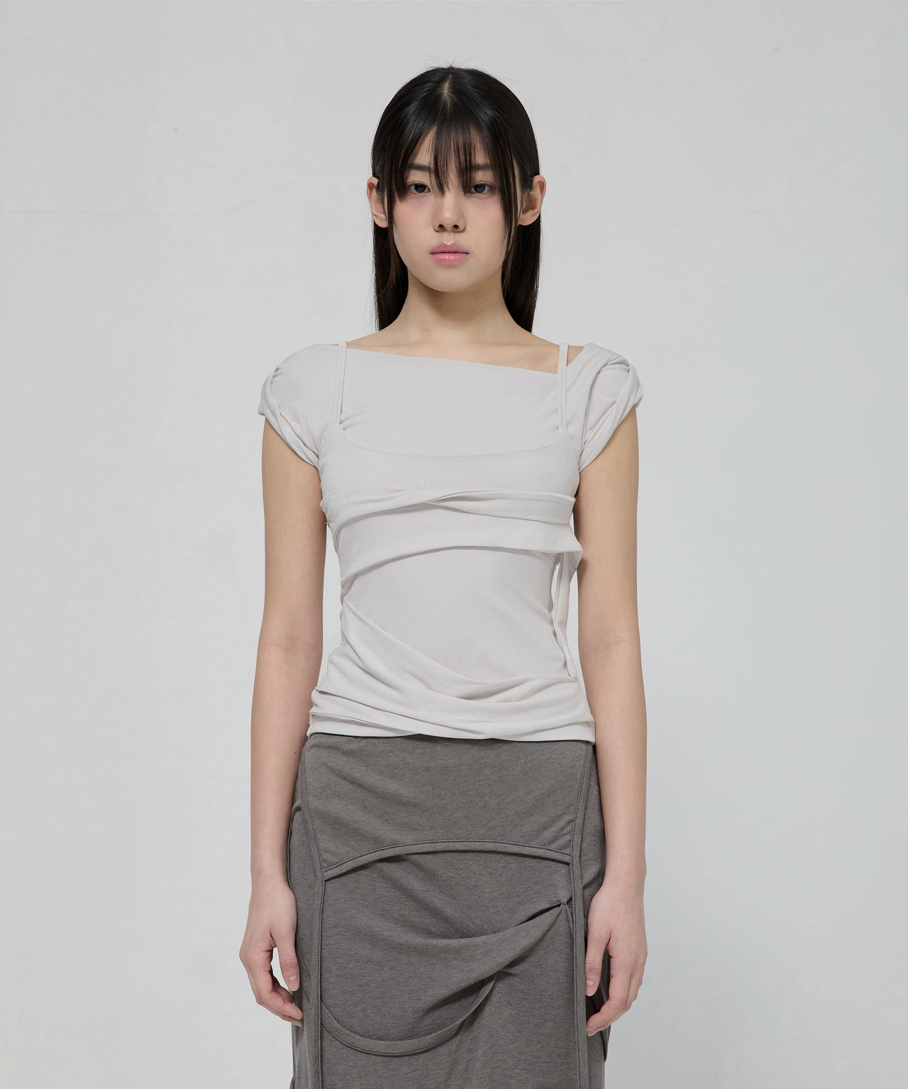 FLARE UP - Layered Bustier T-Shirt 疊層胸衣T卹 T-F1090 (白色)