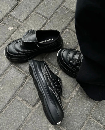 Shoot Brand Random 復古縫線皮革梅花懶人厚底勃肯鞋