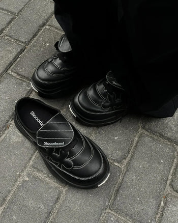 Shoot Brand Random 復古縫線皮革梅花懶人厚底勃肯鞋