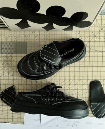 Shoot Brand Random 復古縫線皮革梅花懶人厚底勃肯鞋