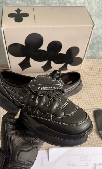 Shoot Brand Random 復古縫線皮革梅花懶人厚底勃肯鞋