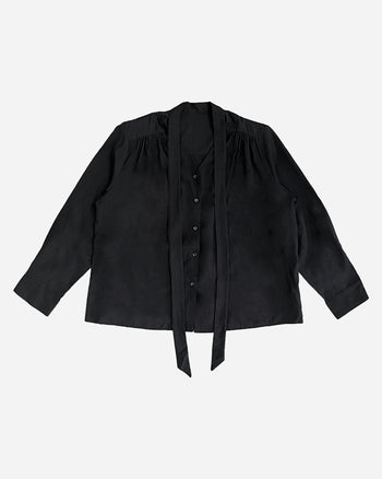 【GUBAN】簡約 通勤 飄帶 墊肩 薄紗 高級 長袖襯衫