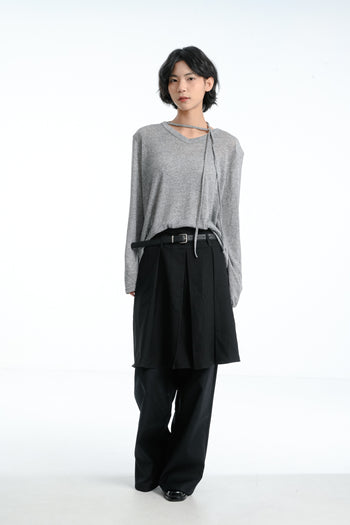 【GUBAN】春夏 飄帶 V領 薄紗 顯瘦 墊肩 上衣