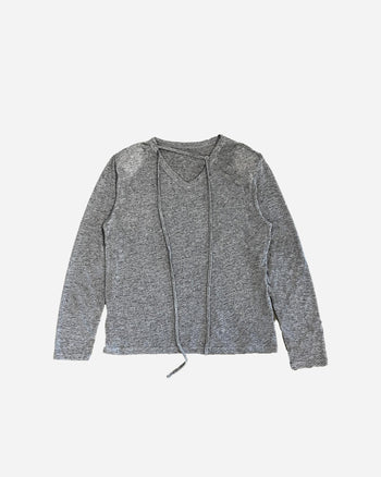 【GUBAN】春夏 飄帶 V領 薄紗 顯瘦 墊肩 上衣