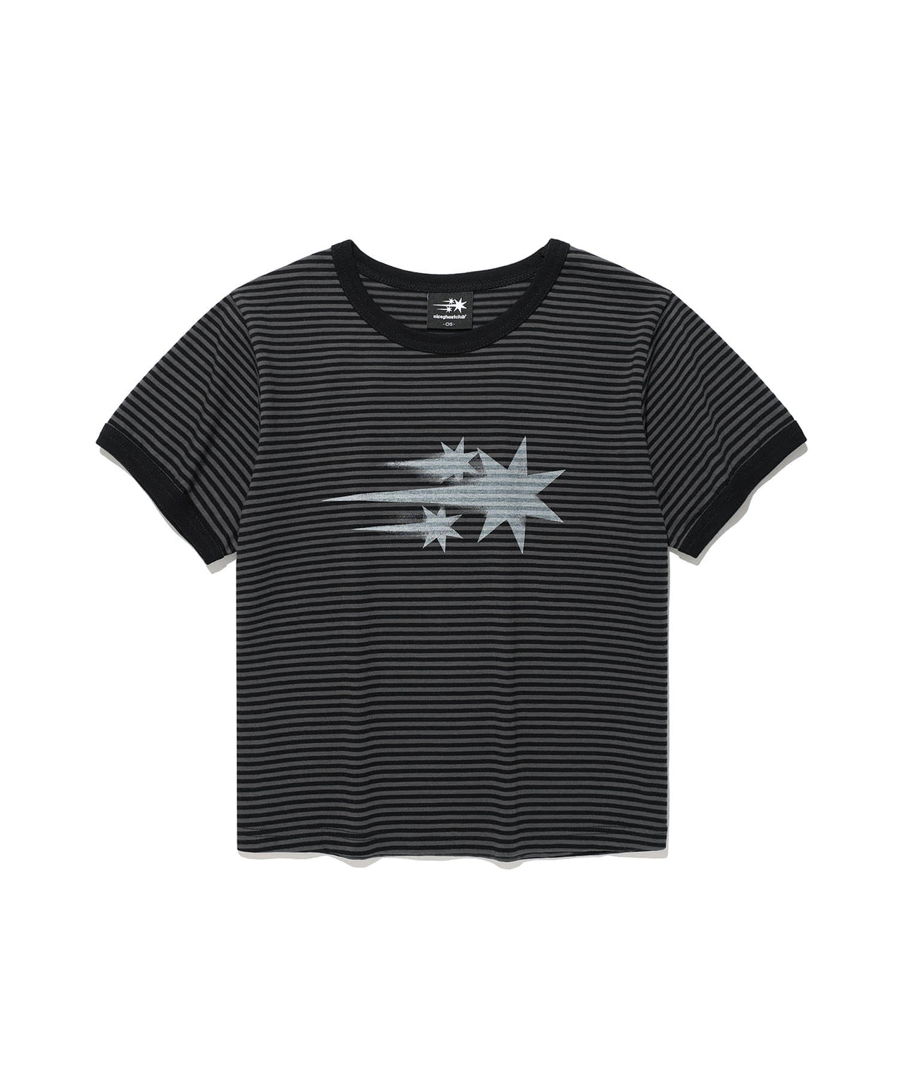 NICEGHOSTCLUB - STRIPE RUSH 3STAR RINGER CROP TEE 條紋短版T恤 [黑色] T-N226