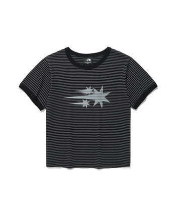 NICEGHOSTCLUB - STRIPE RUSH 3STAR RINGER CROP TEE 條紋短版T恤 [黑色] T-N226
