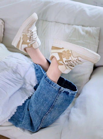 We Flower 小花鞋 軟底 耐磨 增高 透氣 奶茶色