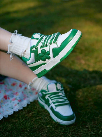 We Flower 小花鞋 軟底 耐磨 增高 透氣 白綠色