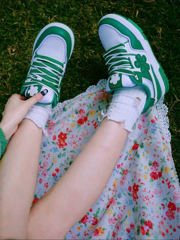 We Flower 小花鞋 軟底 耐磨 增高 透氣 白綠色