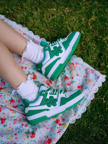 We Flower 小花鞋 軟底 耐磨 增高 透氣 白綠色