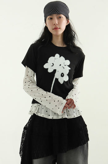 花朵 清新 休閒 短版 印花 上衣