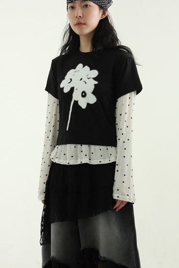 花朵 清新 休閒 短版 印花 上衣