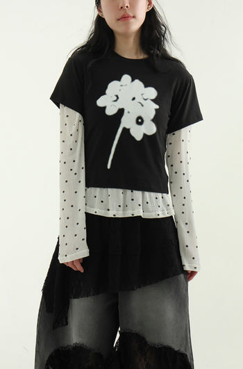 花朵 清新 休閒 短版 印花 上衣