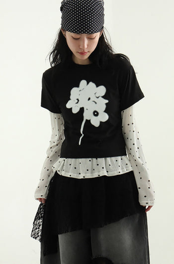 花朵 清新 休閒 短版 印花 上衣