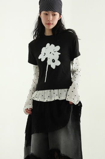 花朵 清新 休閒 短版 印花 上衣