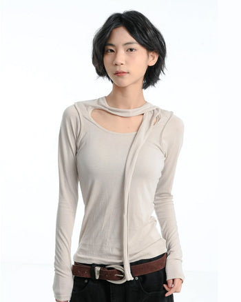 【GUBAN】春夏 飄帶 天絲 打底 內搭 修身 設計 上衣