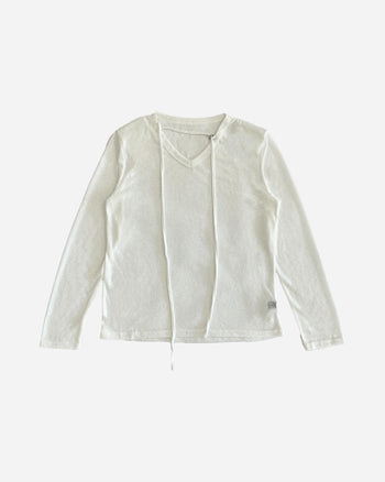 【GUBAN】春夏 飄帶 V領 薄紗 顯瘦 墊肩 上衣