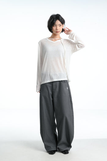 【GUBAN】春夏 飄帶 V領 薄紗 顯瘦 墊肩 上衣