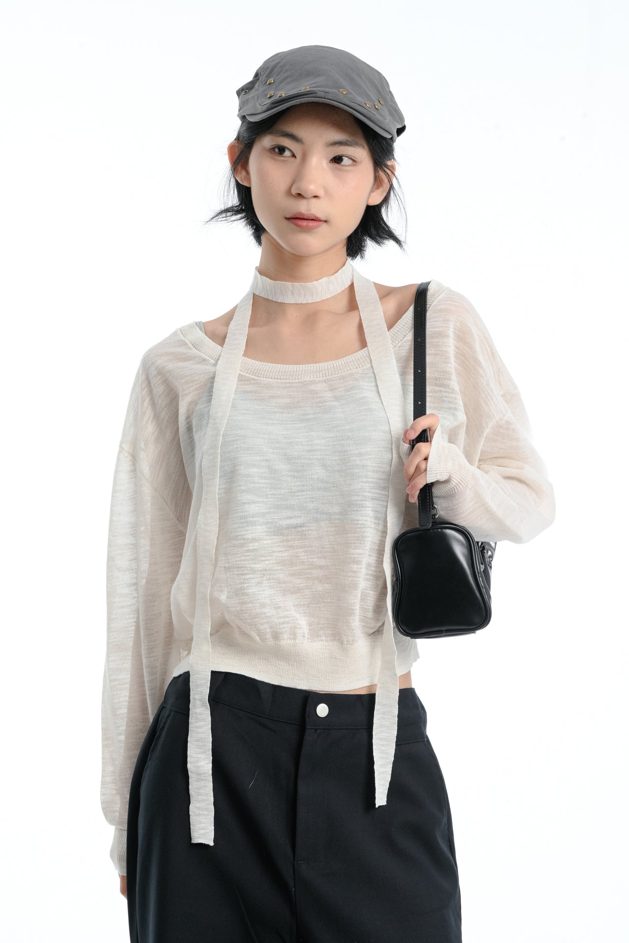 【GUBAN】軟糯 脖帶 飄帶 防曬 針織 薄紗上衣