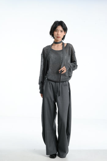 【GUBAN】軟糯 脖帶 飄帶 防曬 針織 薄紗上衣