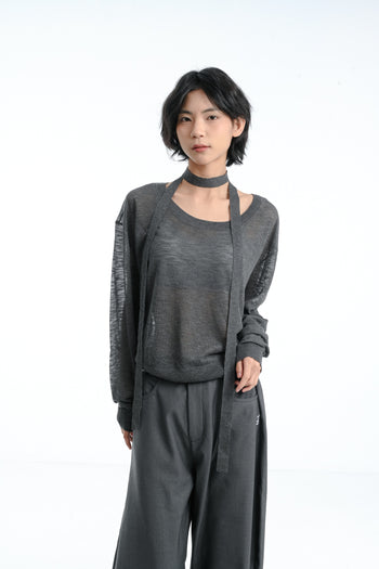 【GUBAN】軟糯 脖帶 飄帶 防曬 針織 薄紗上衣