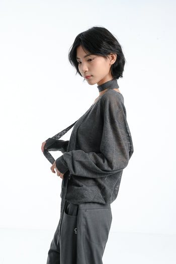 【GUBAN】軟糯 脖帶 飄帶 防曬 針織 薄紗上衣