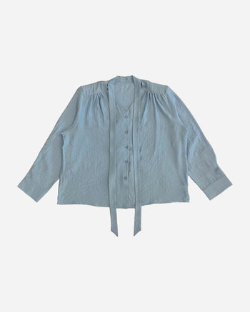 【GUBAN】簡約 通勤 飄帶 墊肩 薄紗 高級 長袖襯衫