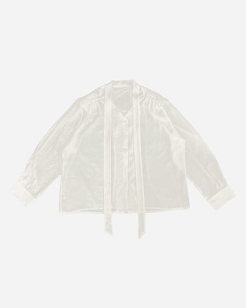 【GUBAN】簡約 通勤 飄帶 墊肩 薄紗 高級 長袖襯衫