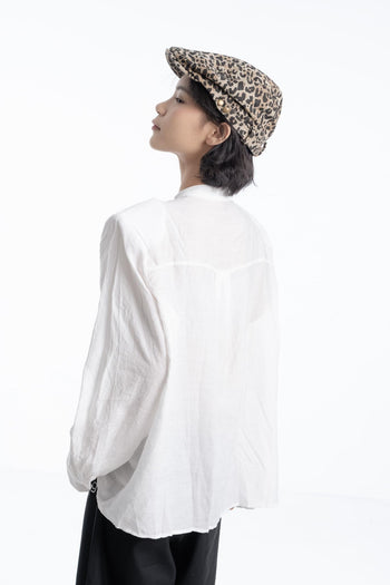 【GUBAN】簡約 通勤 飄帶 墊肩 薄紗 高級 長袖襯衫