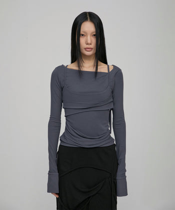 FLARE UP - Layered Bustier Long Sleeve 多層胸衣長袖 T-F1099 (深灰色)