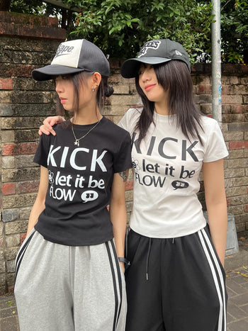 “MADE 𝗚𝘂𝗯𝗮𝗻 " KICK 小花 字母 萊卡 修身 彈力 短袖 上衣
